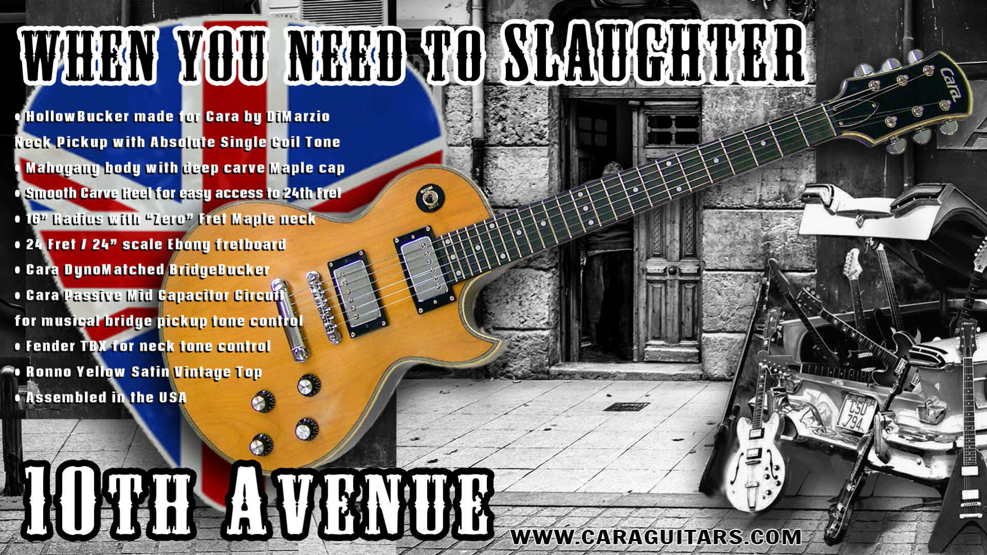 Cara Guitars 10th Avenue Deluxe Single Cutaway in Mick Ronson Ronno Yellow