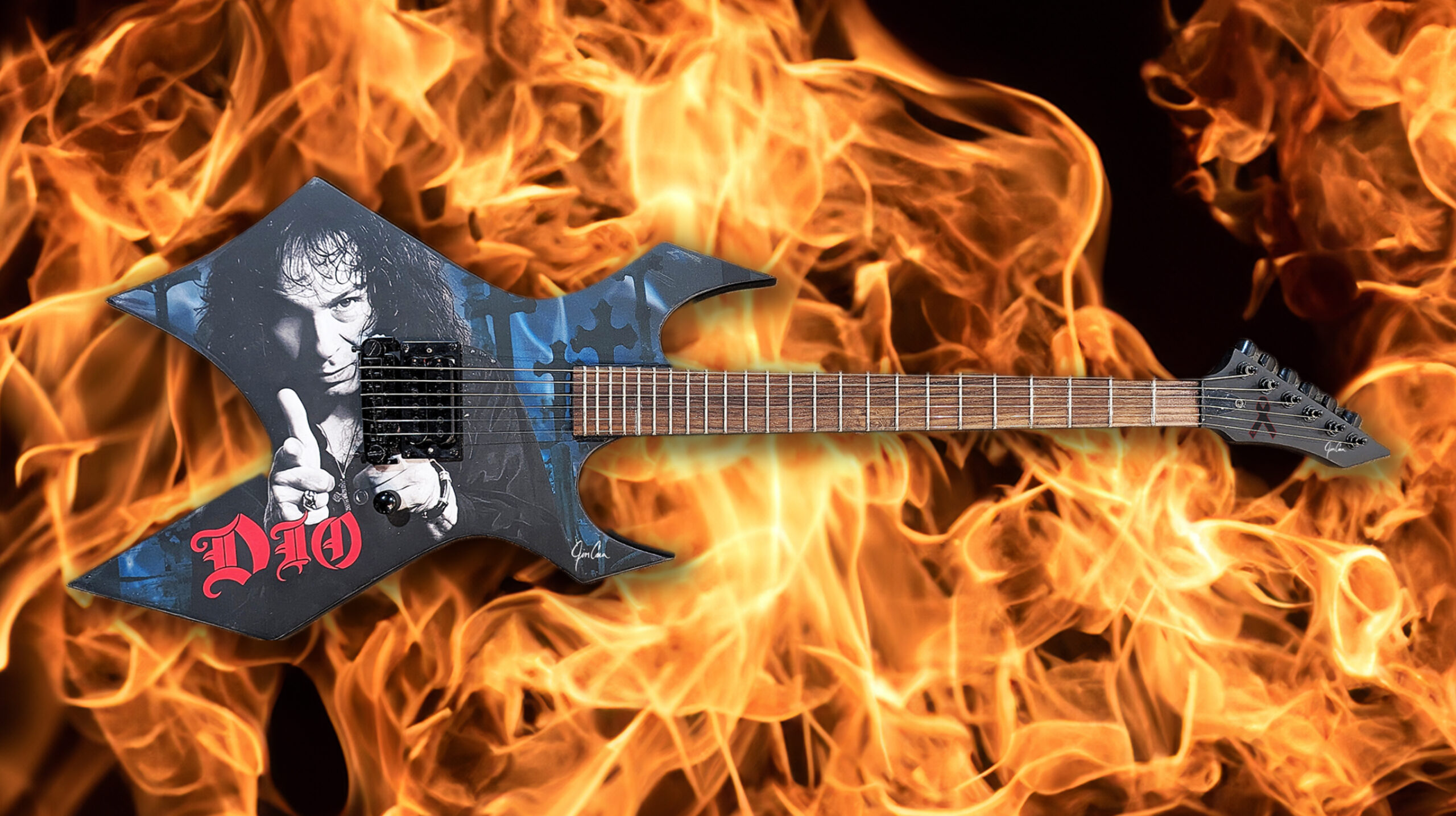 Neon Knights means Neon Lights on this one of a Kind guitar made by Jim Cara for Ronnie James Dio