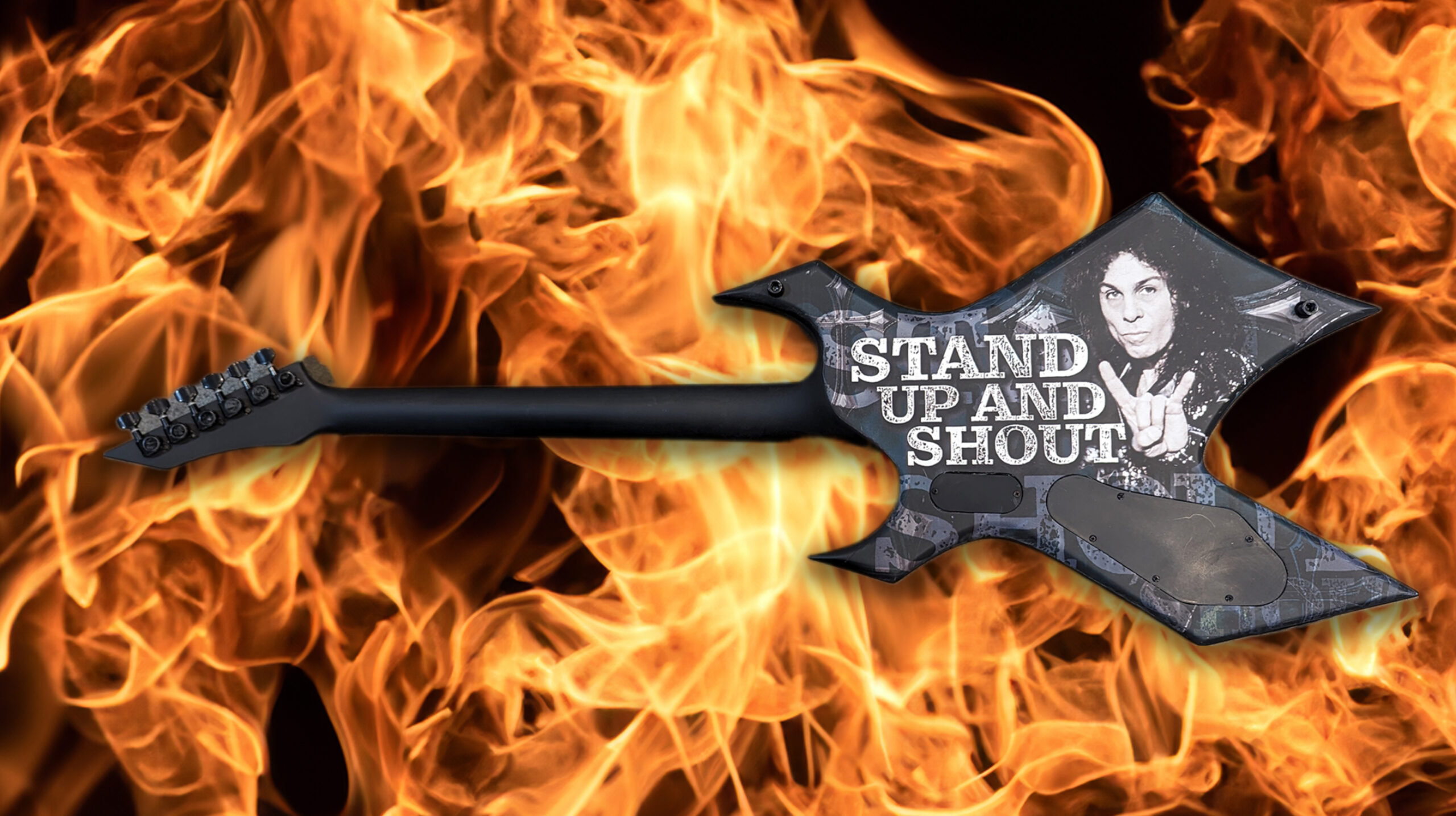 Neon Knights means Neon Lights on this one of a Kind guitar made by Jim Cara for Ronnie James Dio